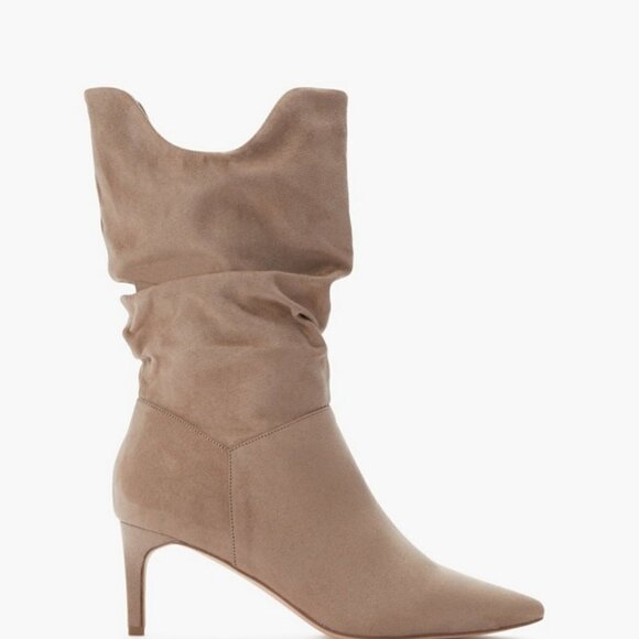 Justfab Frenchy Slouch Stiletto Suede Bootie boots Portobello taupe tan size 6.5 - Picture 4 of 12